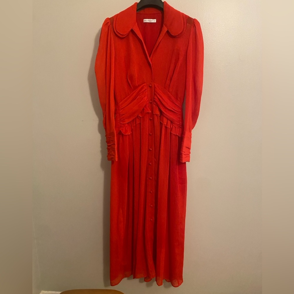 Rejina Pyo Women's Red Long Sleeve Collared Dress
